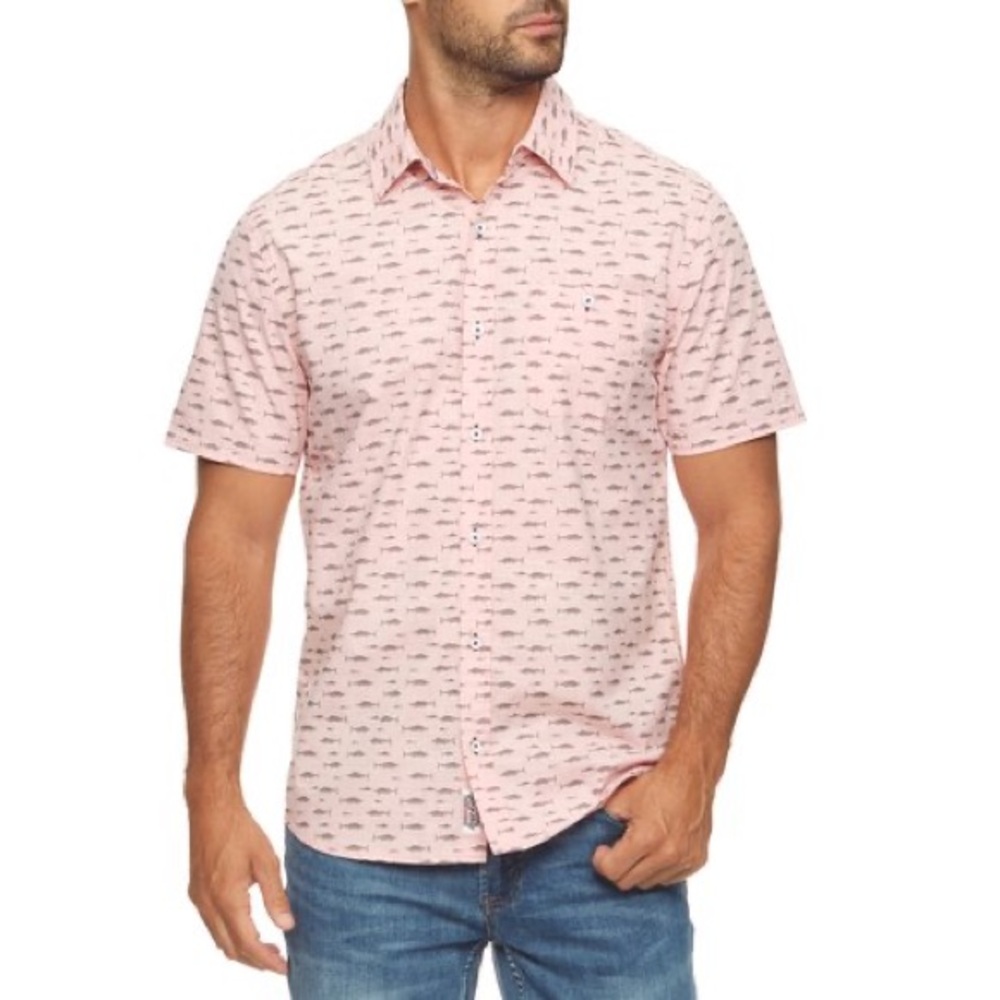 NWT Flag & Anthem Men's Short Sleeve Fairfax Fish Print Shirt XL Novelty Summer